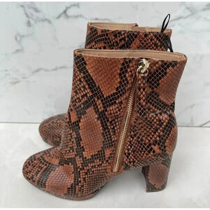 H&M Womens Snakeskin Side Zip Ankle Faux Leather Block Heel Boots Brown Sz 38
